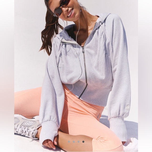 free people movement Tops - FP Movement by Free People Prep Zip Up in Heather Grey with Thumb Holes